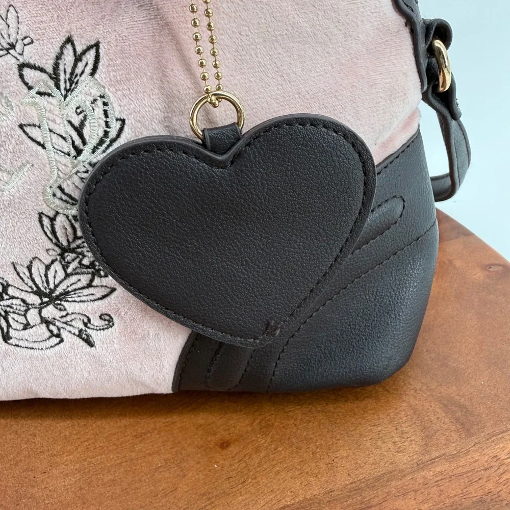 Juicy Couture Pink Velour Black Trim Satchel Crossbody Dome Satchell Bag‎